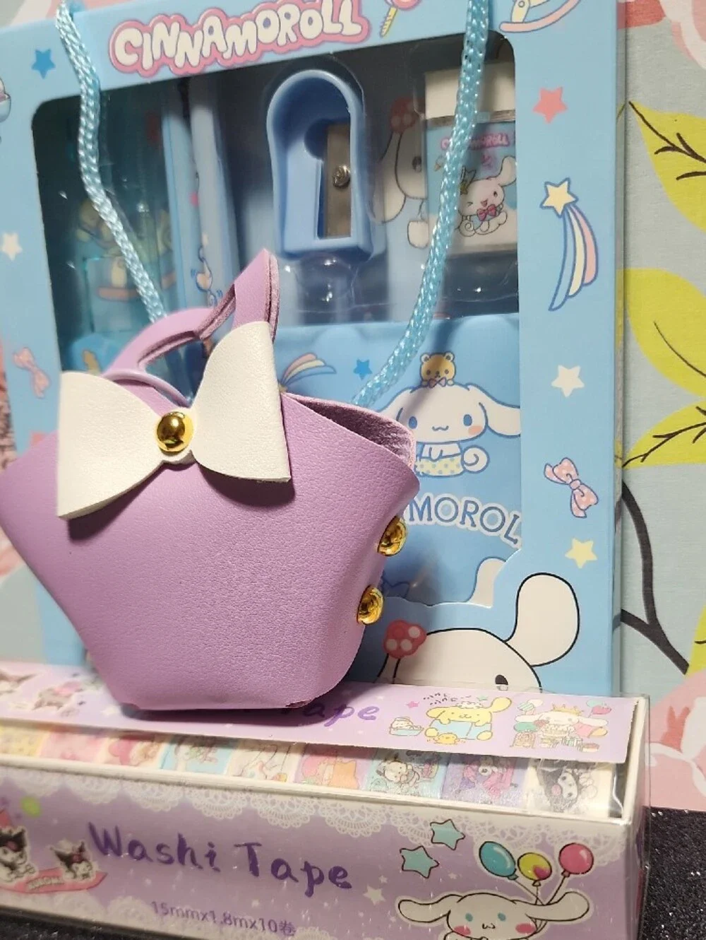 Lilac Mini Bow Handbag Charm - White Bow Accent